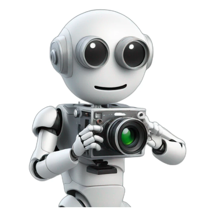 robot director holding a film camera sticker