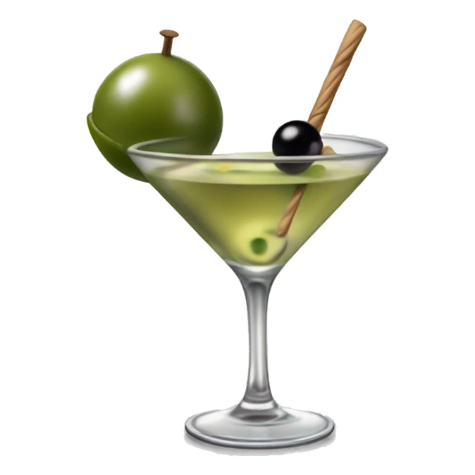 Dirty martini cocktail garnished with 2 olives on a stick sticker