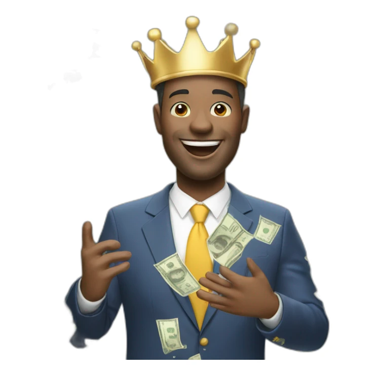 happy man crown grabbing a lot of money sticker