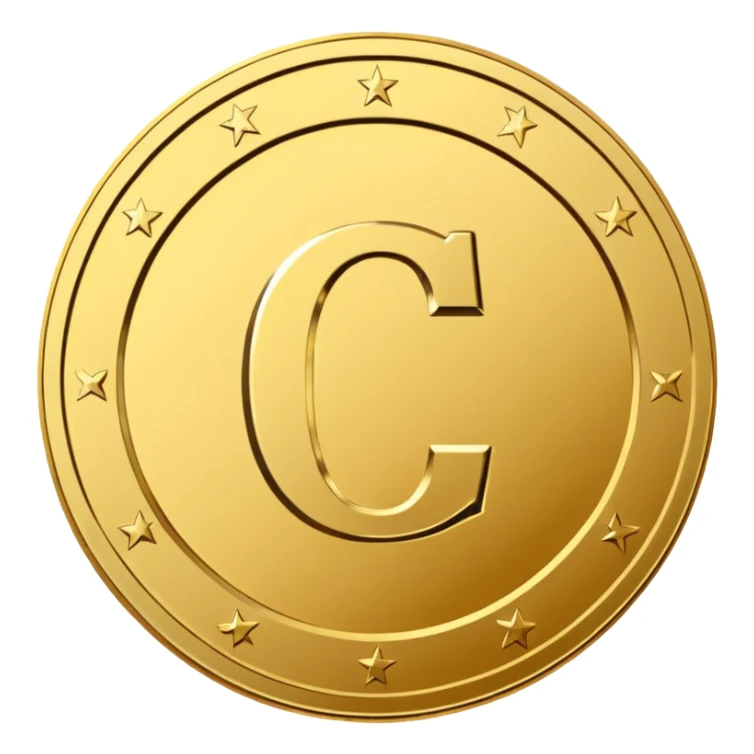 A premium gold coin icon with a clean, modern embossed design-system emblem in the center. No currency symbols. Center symbol: a simplified design-guideline glyph such as a minimal grid,  a C-shaped “credit” monogram, or three aligned dots representing design tokens.   sticker