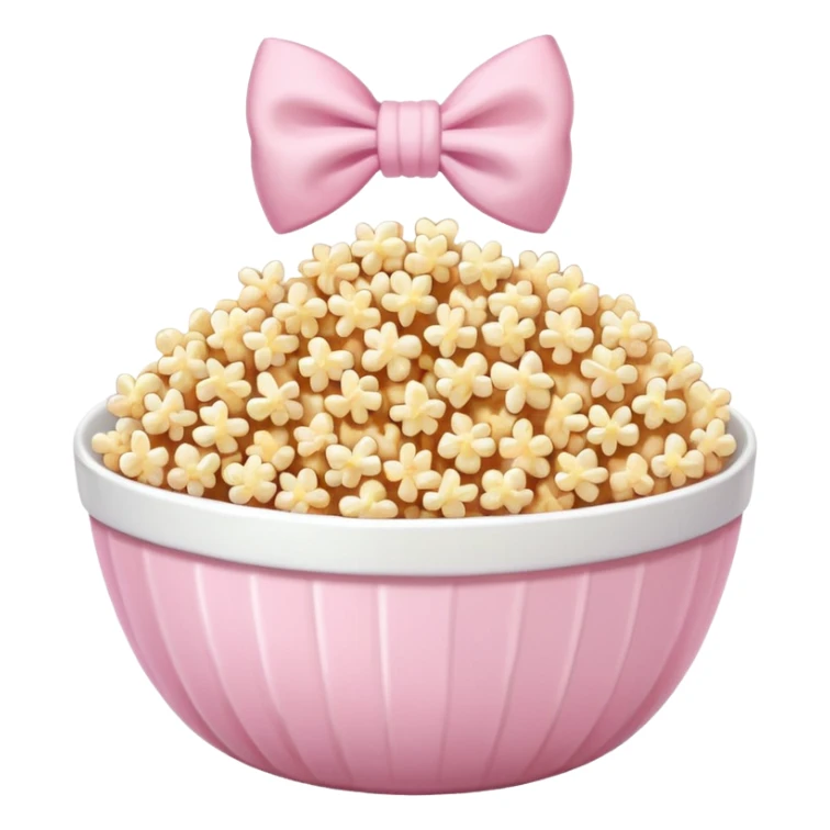 popcorn soft texture in white bowl with pink pastel bow not on top sticker