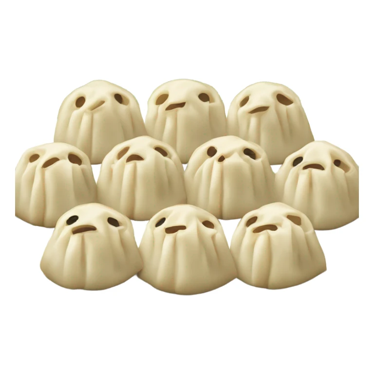 There are five Chinese dumplings on a plate sticker