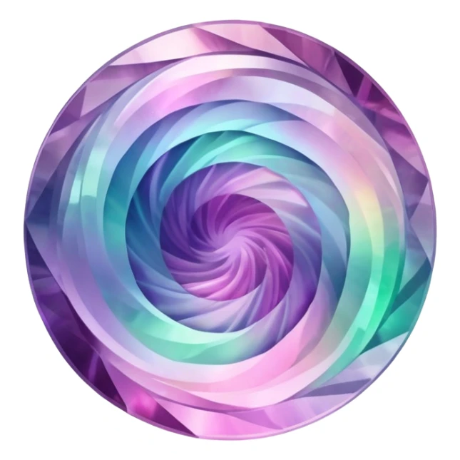 round cut fluorite gem with swirling pink pastel holographic colors and sharp facets sticker