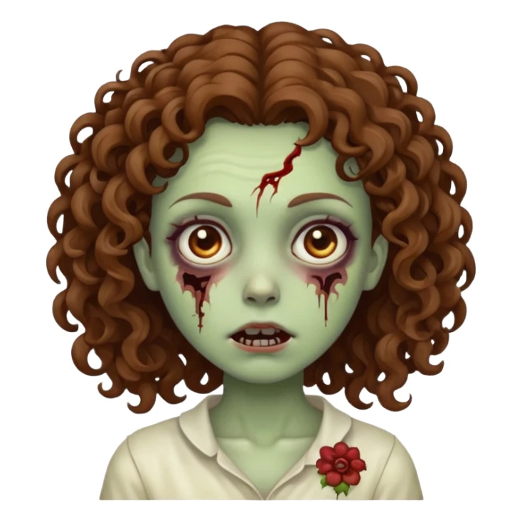 girl zombie with curly brown hair sticker