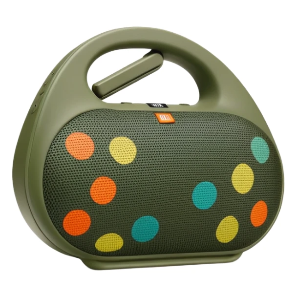Highly minimalist JBL Clip 4 portable speaker, abstract shape with simplified camo spots, iOS emoji style sticker
