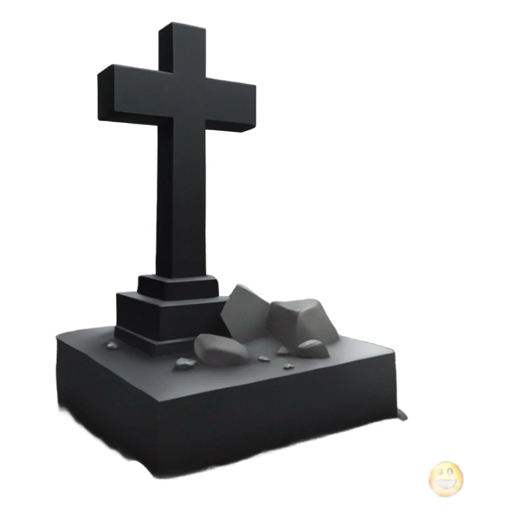 a black grave with the letters RIP on a silver  sticker