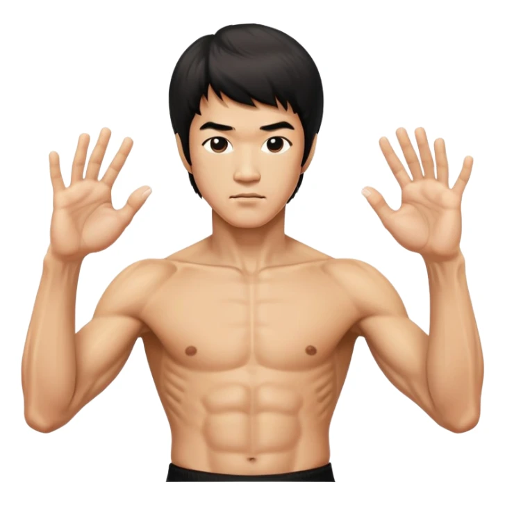 Bruce Lee with anatomically correct hands and fingers in martial arts stance sticker