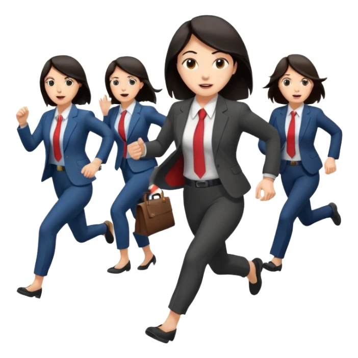 a female co-worker running and other co-workers chasing her  - female co worker with dark hair way in front... others far behind sticker