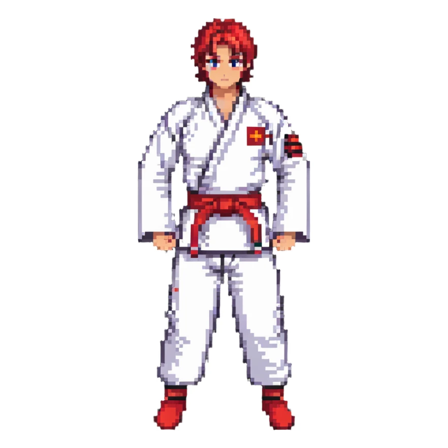Martial arts gi with red belt sticker