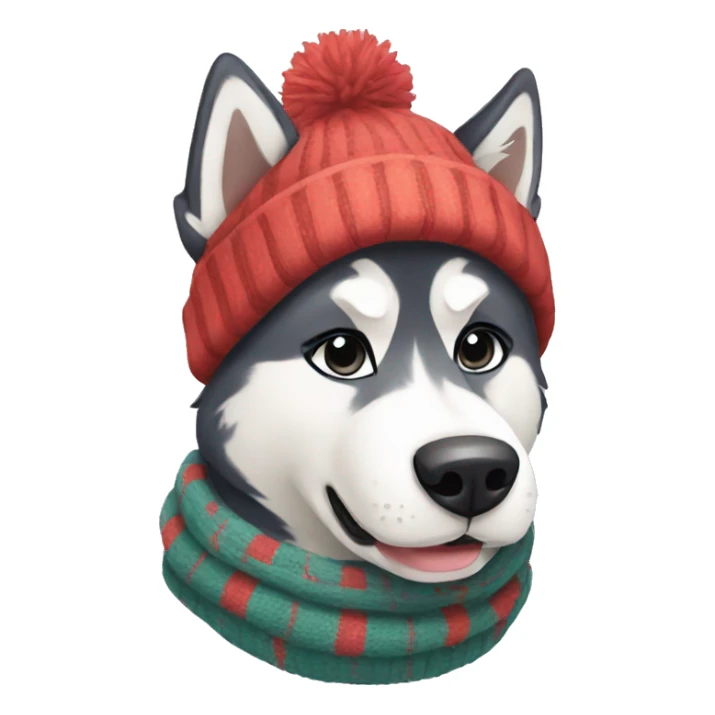 Husky with beanie and scarf sticker