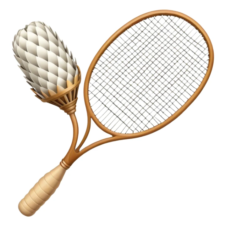 A shuttlecock and a racket. The shuttlecock is depicted with its distinctive cone shape and feathers at the bottom, while the racket has an oval or rounded frame with strings crisscrossing it.  sticker