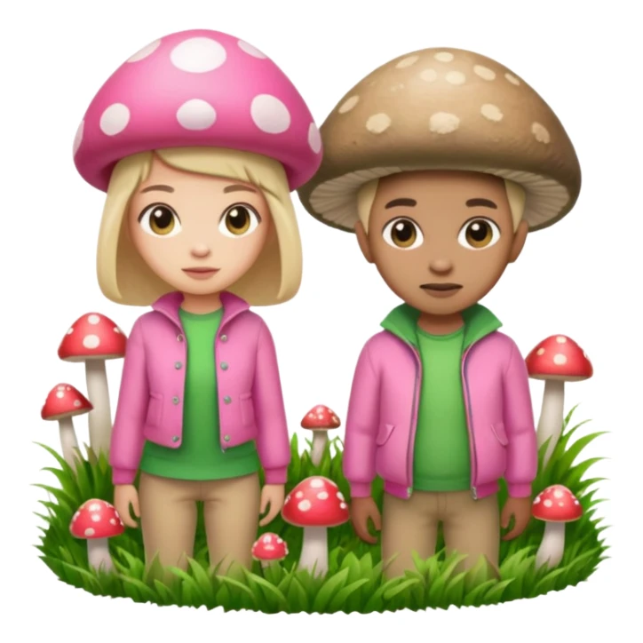P and P, pink and green, with grass growing, mushrooms around sticker