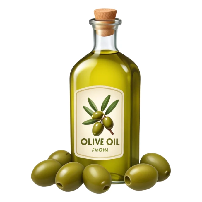 Bottle of olive oil with green olives sticker