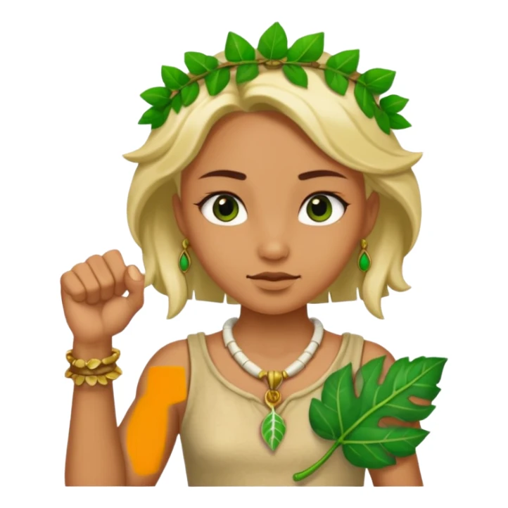 ancient girl wearing fist bone Necklaces and leaf sticker