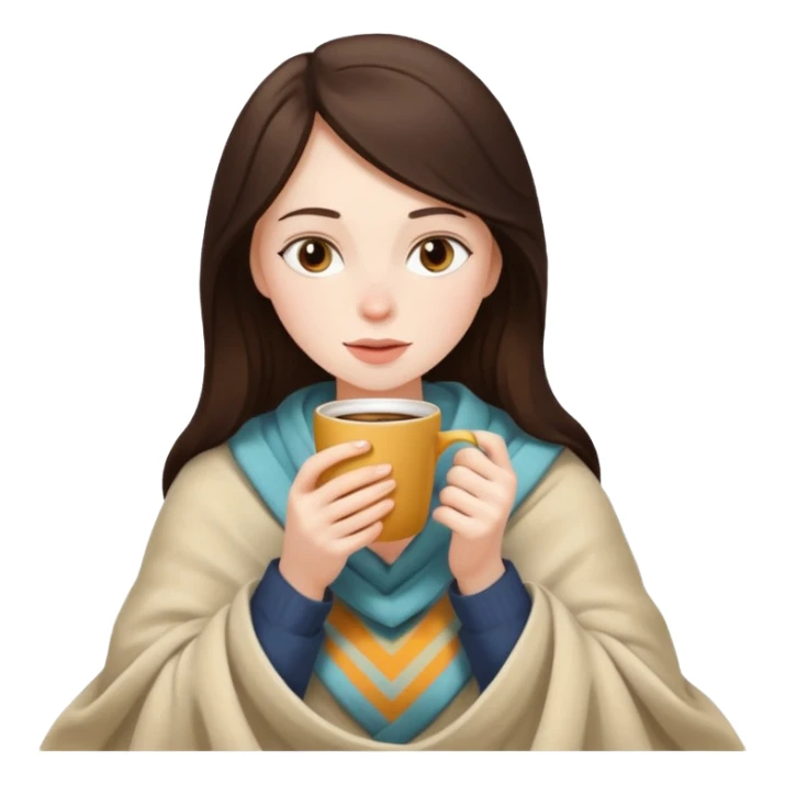 Brunette girl inside a blanket drinking coffee sticker
