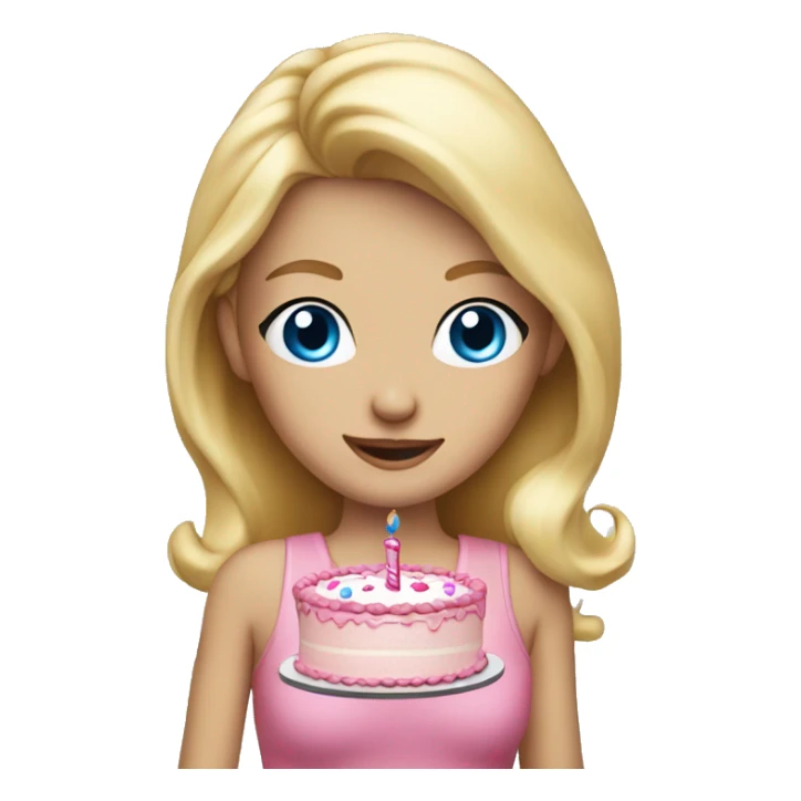 Blonde girl with blue eyes holding a pink birthday cake  sticker