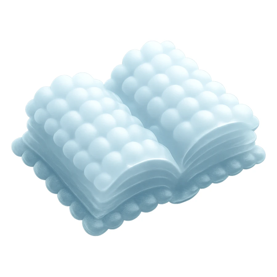 top view of a thick open book made entirely of small very bright white fluffy convex clouds, matte glass style, emphasis on volume and airiness, no background sticker