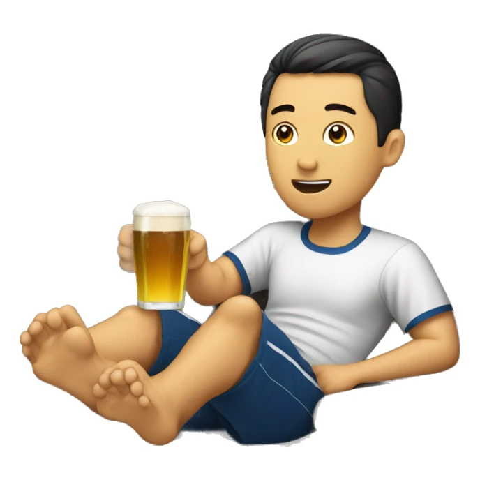 watching soccer, sitting sofa, drink beer, asian man sticker