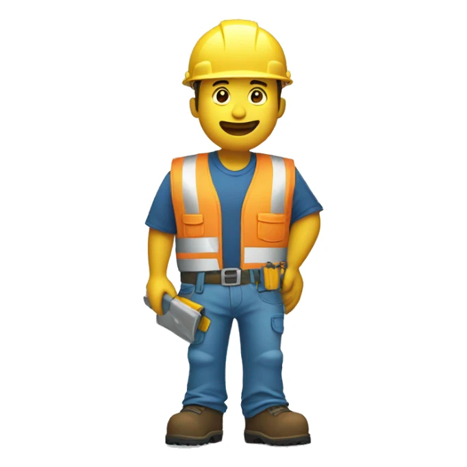 Construction worker asking a question with a question mark upstairs with a safety vest sticker