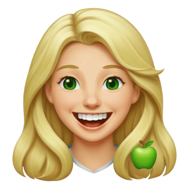 blonde with long hair and green eyes, laughing, iOS Apple emoji style sticker