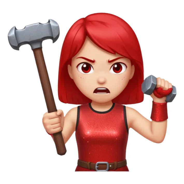 red glitter angry girl with a giant hammer sticker