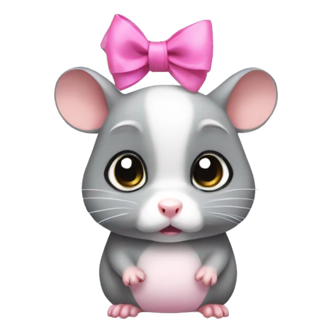 Sad grey hamster with huge eyes and a pink bow on head sticker
