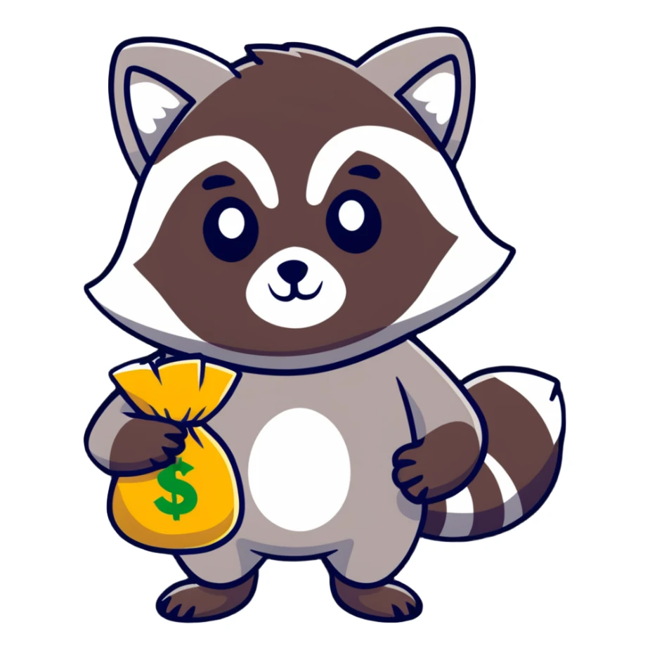 raccoon thief with mask and money bag sticker