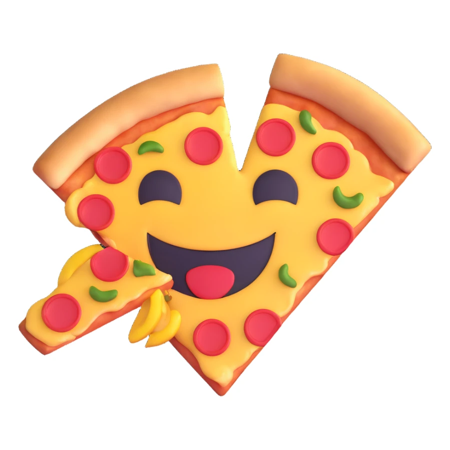 a whole pizza with a big smiley face, playful and cute sticker