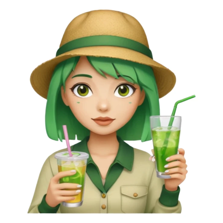  tatoo girl Drink holders with hat green hair  sticker