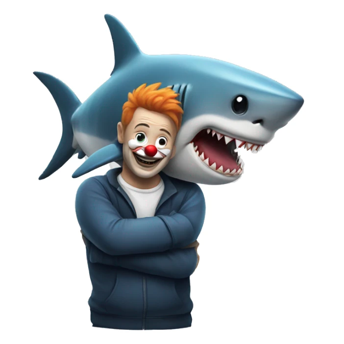 Shark with clown hugging sticker