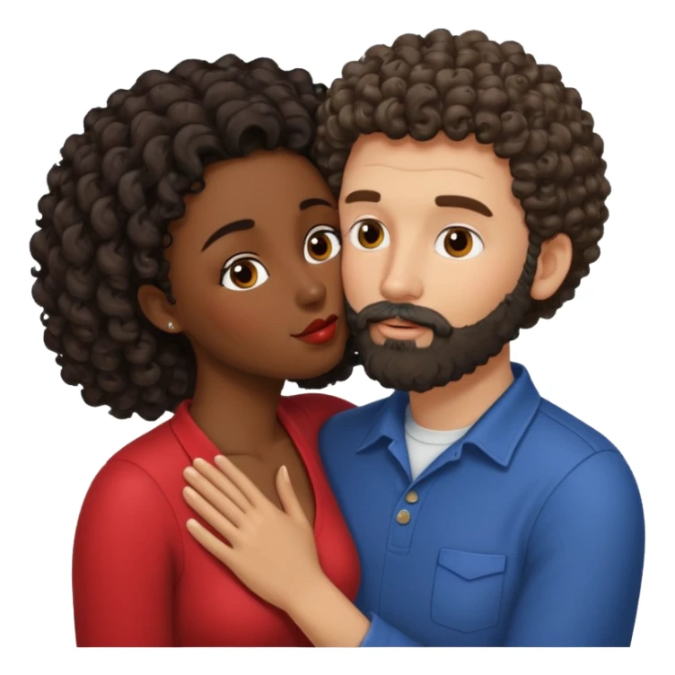Beso mujer morena rizada y hombre blanco con barba negra sticker