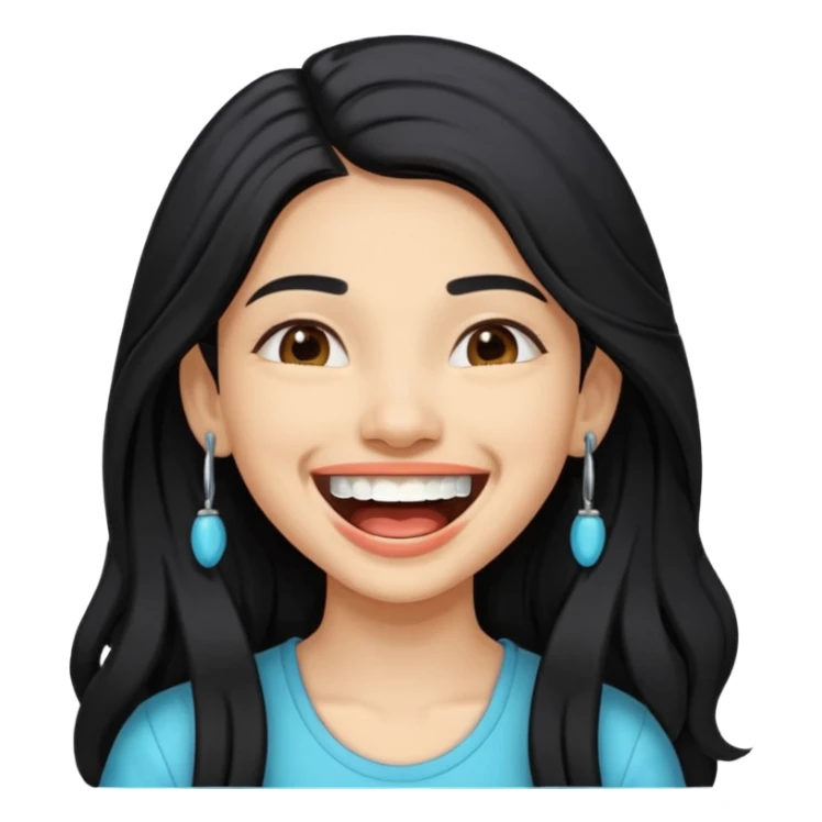 pretty Indian girl with long hair and braces, laughing sticker