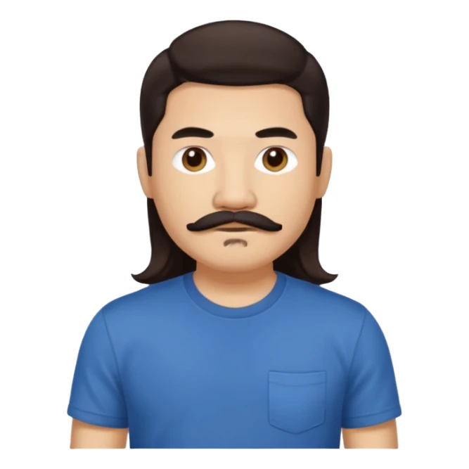 Chi Cheng long dark brown hair and mustache sticker