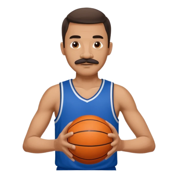 bold man basketball player blue jersey with mustache holding basket ball sticker