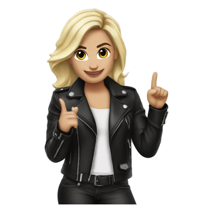 blonde Demi Lovato in leather jacket outdoors pointing on you sticker