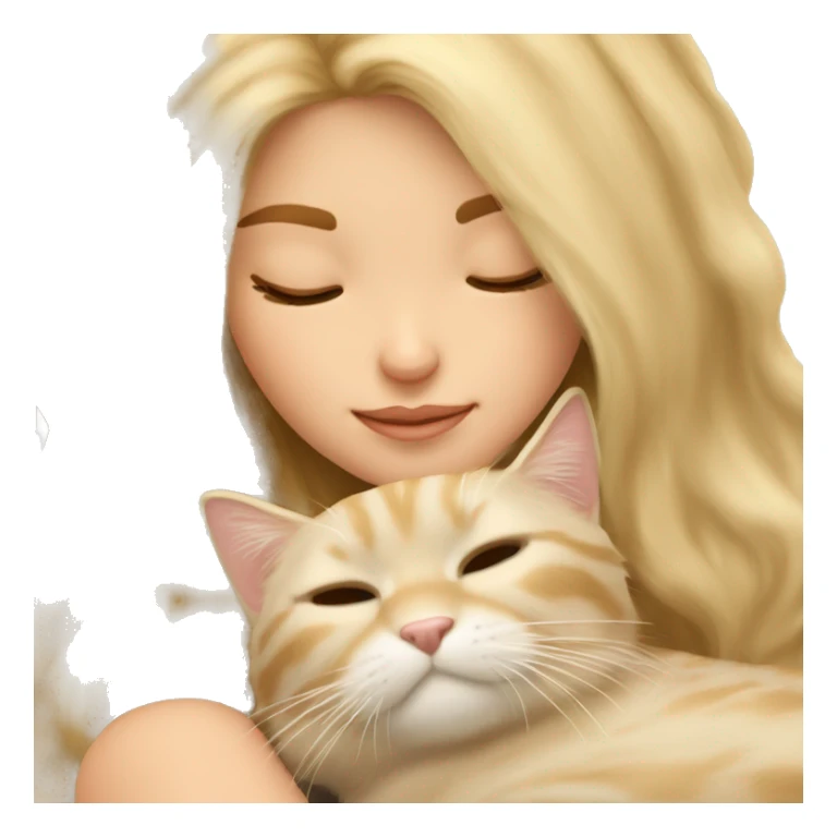 Pretty blonde girl sleeping with her beige main coon cat sticker