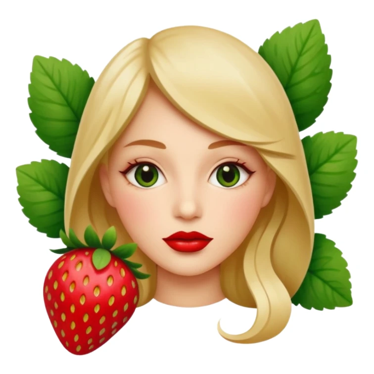 . subject. less details. flat lips with pattern of strawberry with leaf on top  sticker