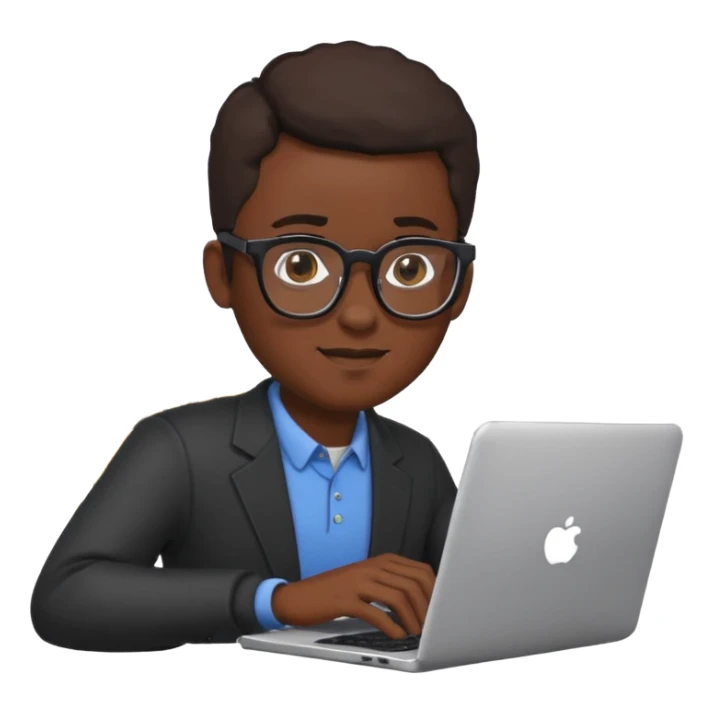 Black man with glasses typing on a laptop, emoji style sticker