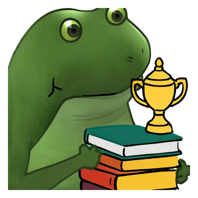 A cute sticker with a stack of books and a trophy, perfect for book lovers who proudly own a massive "To Be Read" pile sticker