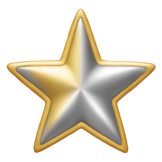 Create a silver star emoji identical to the classic gold star emoji (⭐️). It should match the same size, shape, and smooth shading, but in metallic silver. Keep the design simple and glossy, just like the original Apple star emoji. Rounded ends sticker