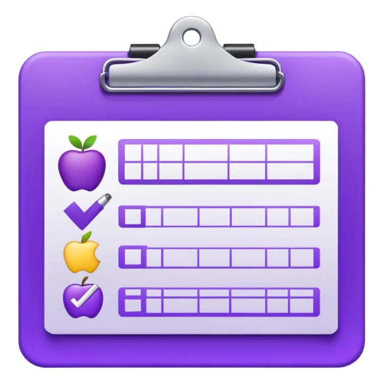 Google Form icon, purple clipboard with checkmarks, Apple emoji style sticker