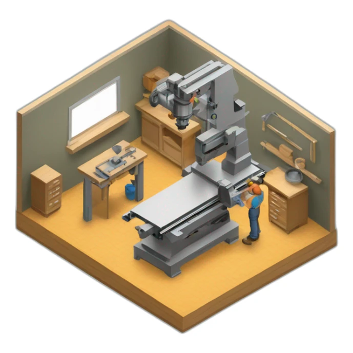 isometric fabricator working in creative workshop cnc machine woodshop metalshop industrial  sticker