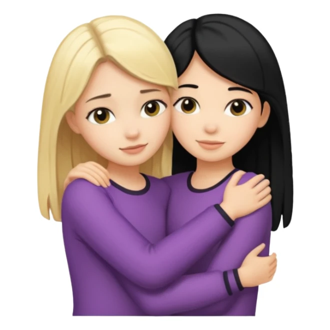 Hug from back blond girl black hair girl sticker