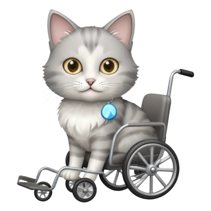 disabled grey and white small cat using a wheelchair made for cats sticker