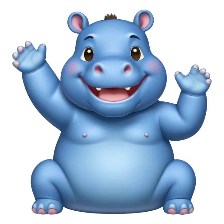 a cute cheering happy hippo with blue Skin Color  sticker