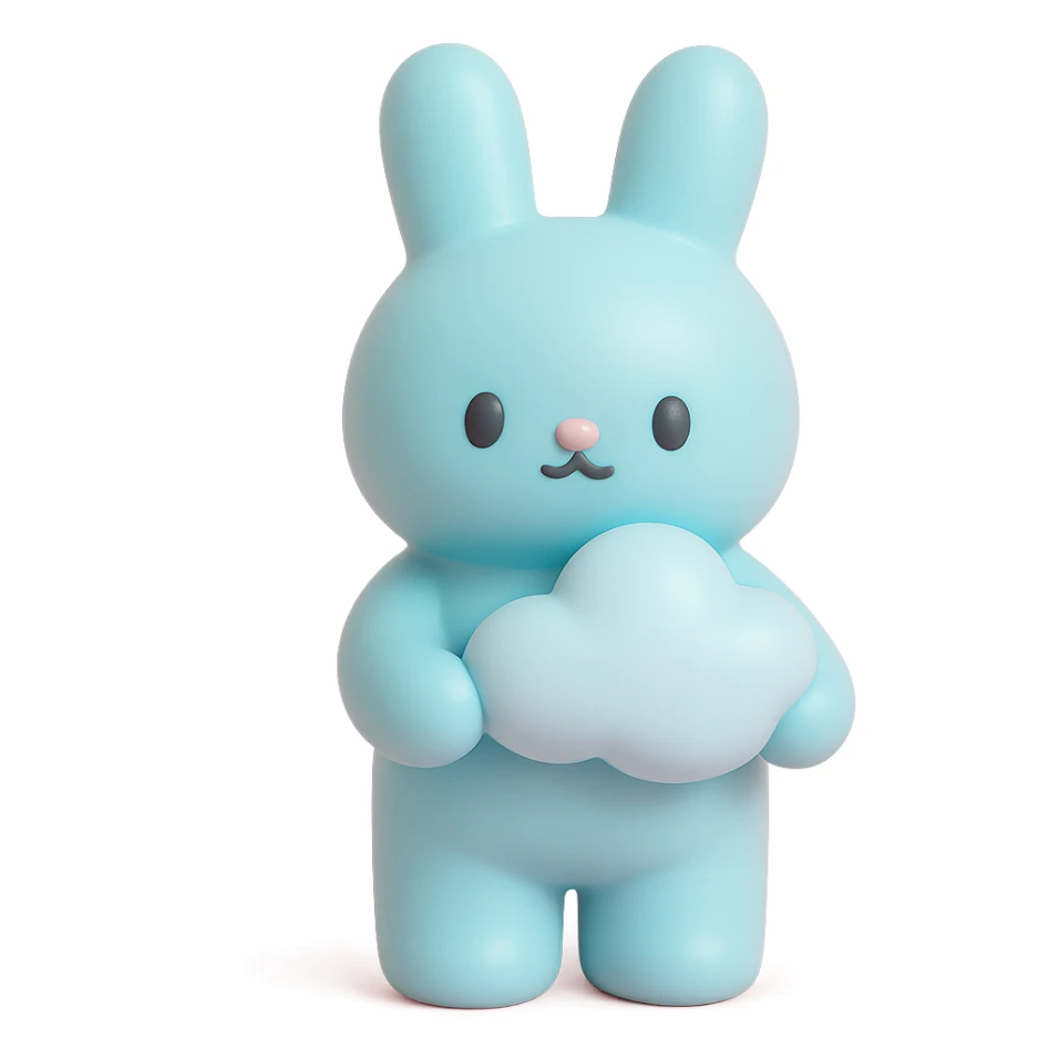 pastel blue bunny with a cloud, vinyl figure style sticker