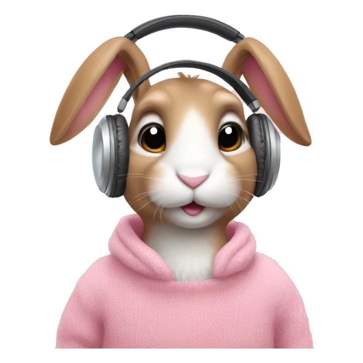 Bunny wearing white headphones and pink fur sweater sticker