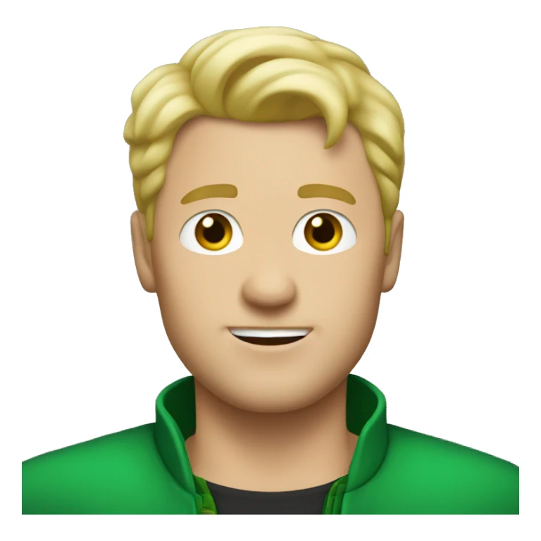 white man wearing green bolero with short blond hair sticker