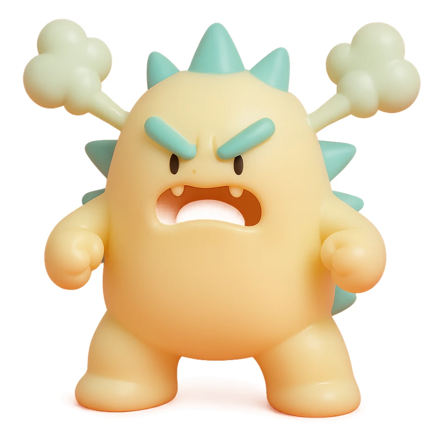 monster stomping its feet in anger, smoke coming from ears, spiky body sticker