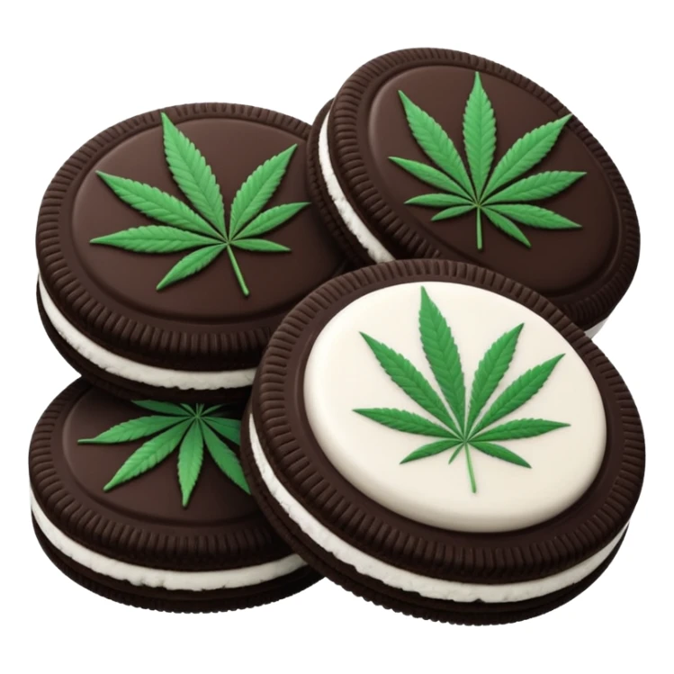 black and white oreo cookies with cannabis leaf sticker